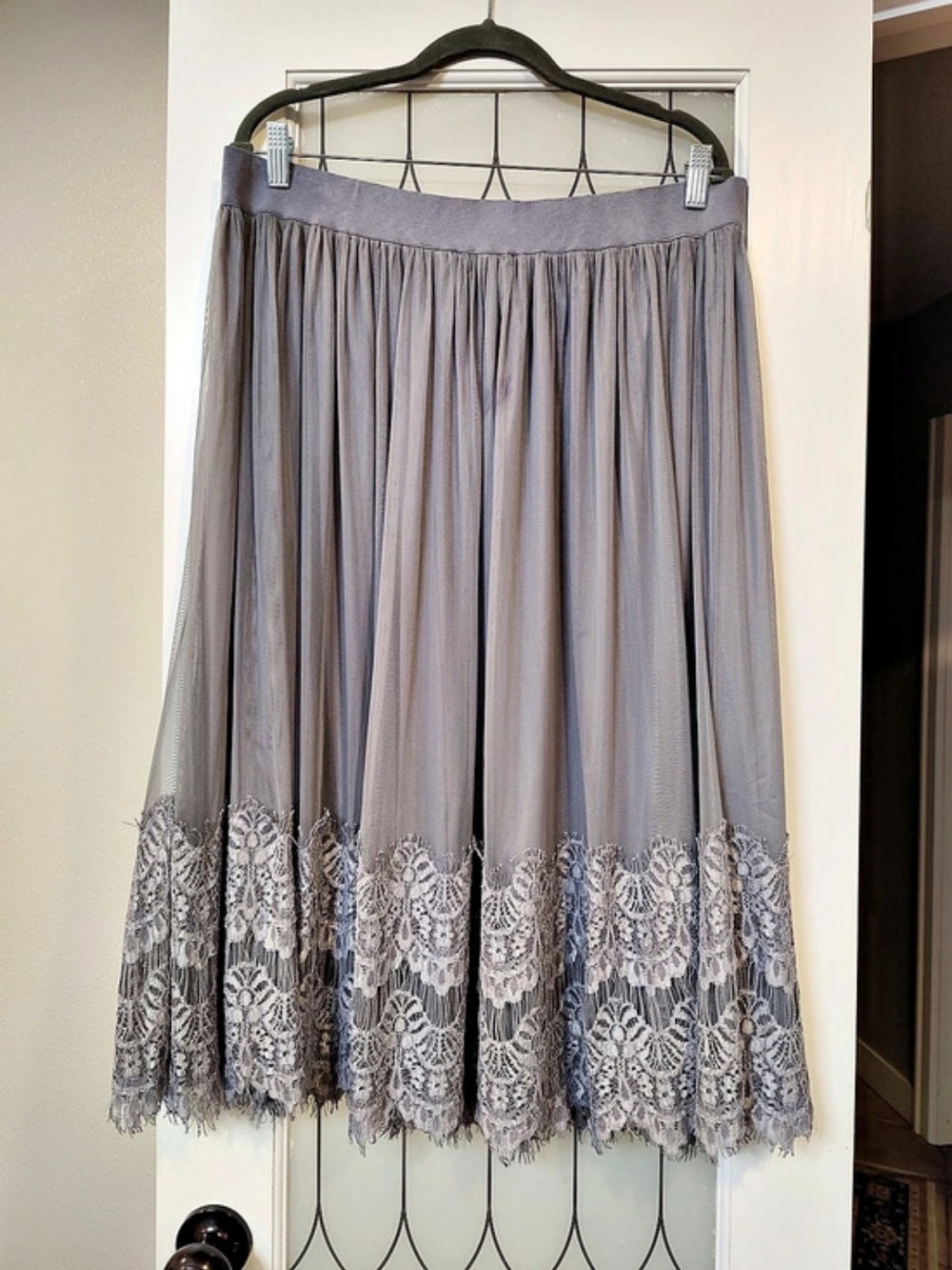 Free People Gray Lace Trim Maxi Skirt Size XL